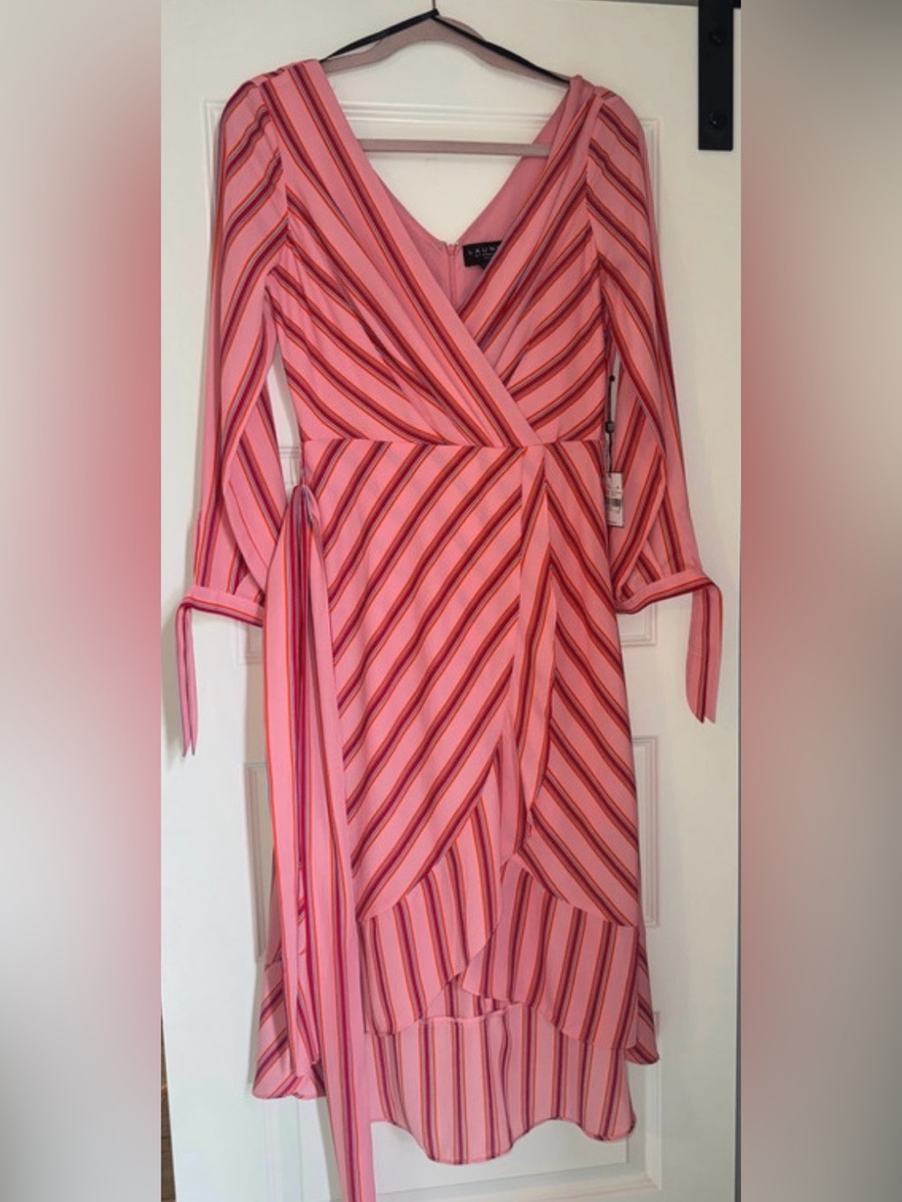 Laundry By Shelli Segal Pink Striped Wrap Dress